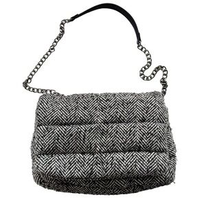 Zara Black & White Herringbone Puffy Crossbody Clutch